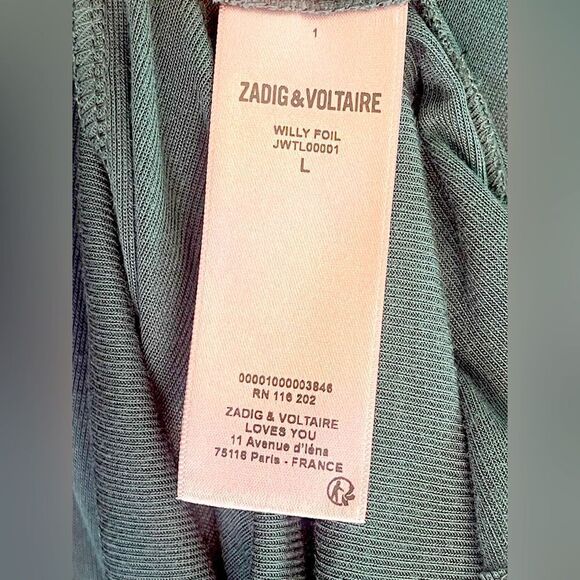 Zadig & Voltaire Willy foil silver Long sleeve top color Peacock Sz Large. NWT - Picture 5 of 7